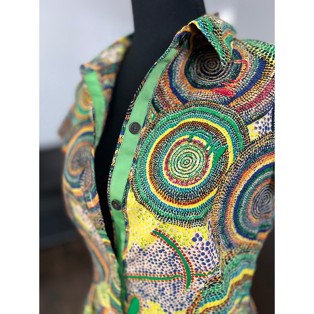 Retro swirl print Shirt Dress Mini boho green multicolour Size S - Picture 4 of 9